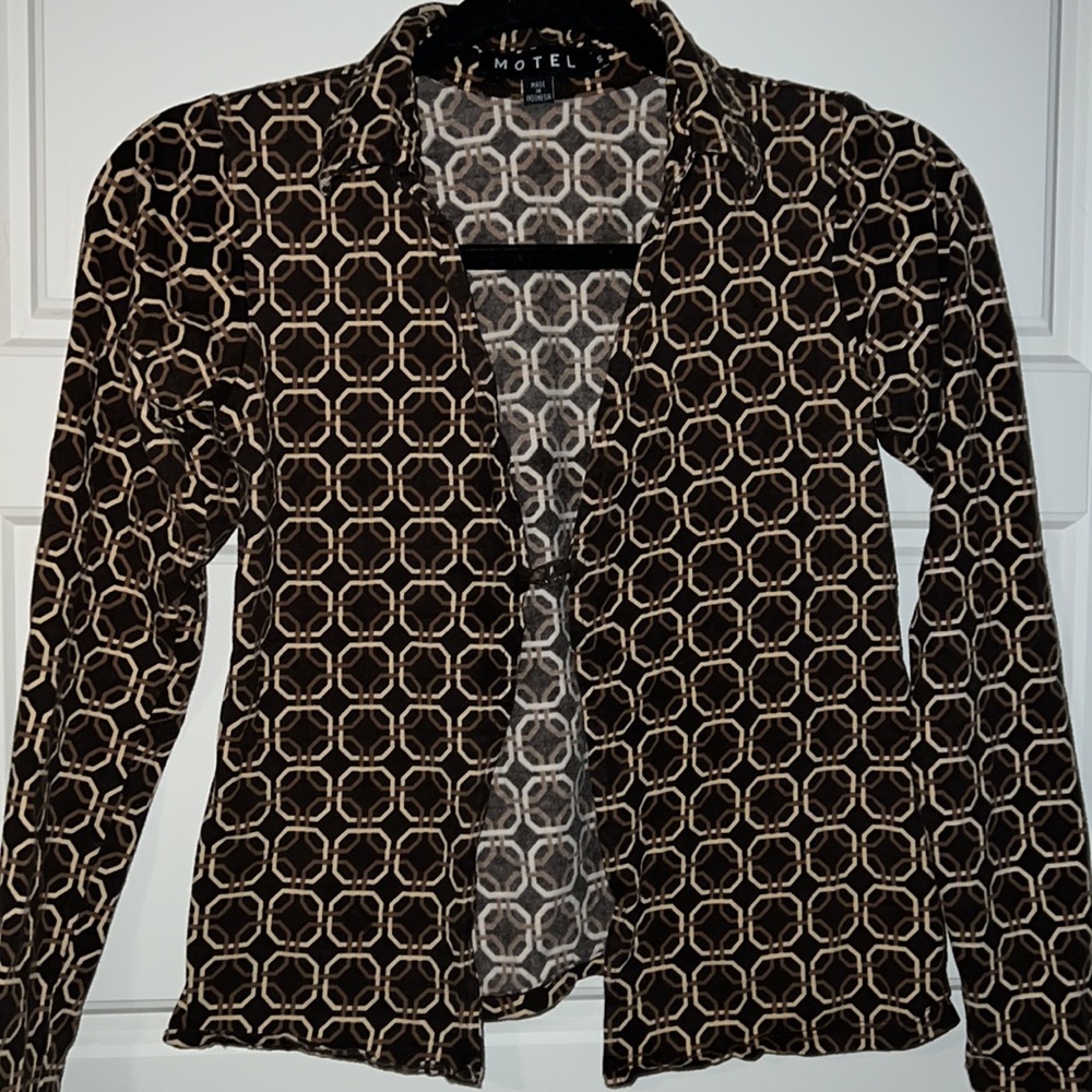 Motel rocks size s long sleeve shirt brown vintage design